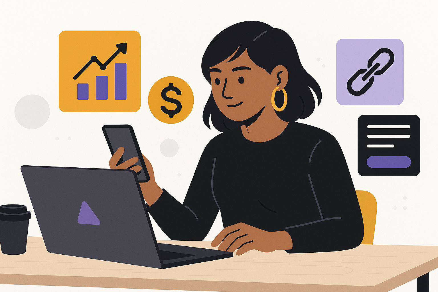 Illustration of a creator building recurring income from links and monetization systems