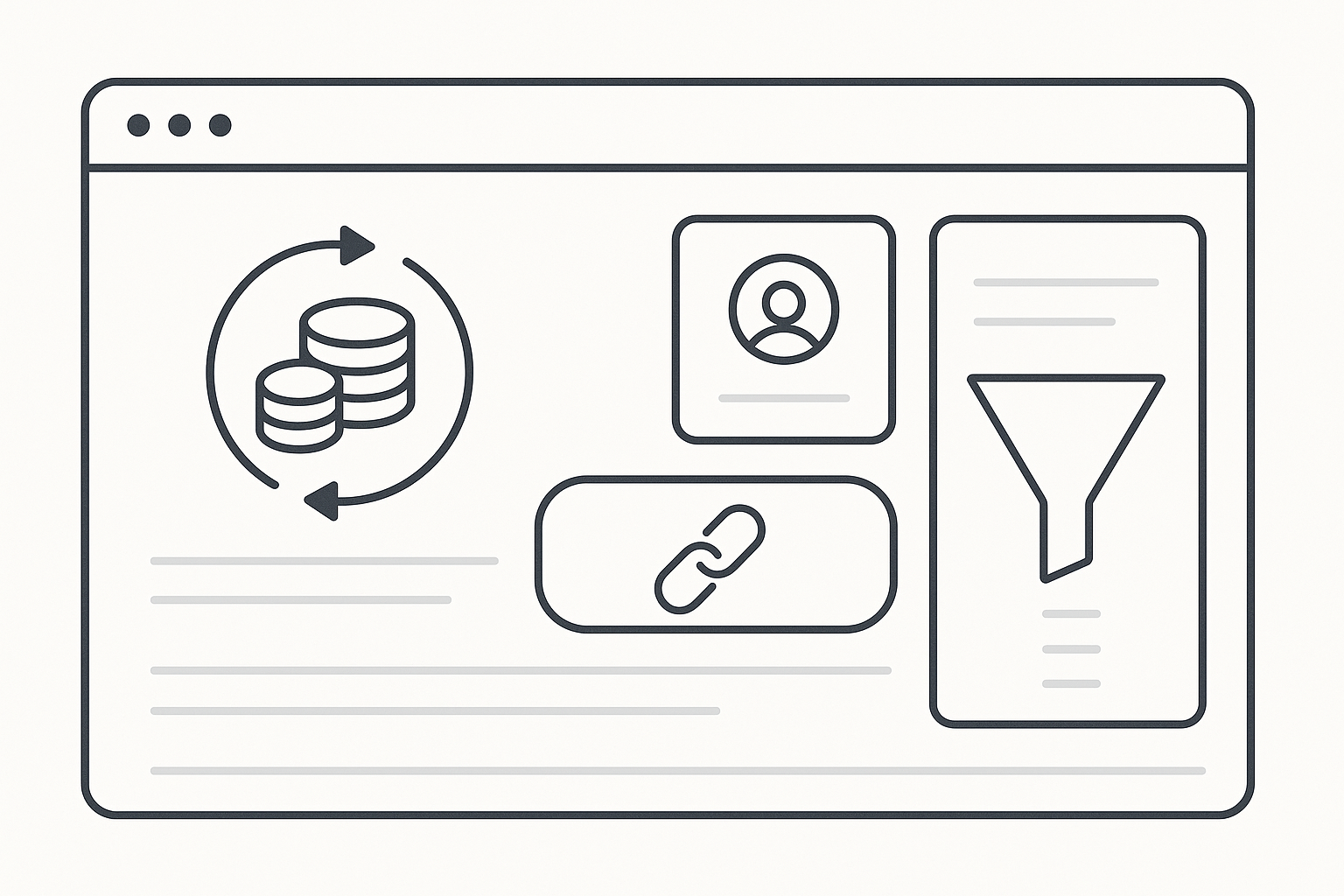 Illustration of a self-serve SaaS affiliate dashboard with tracked links and recurring commission